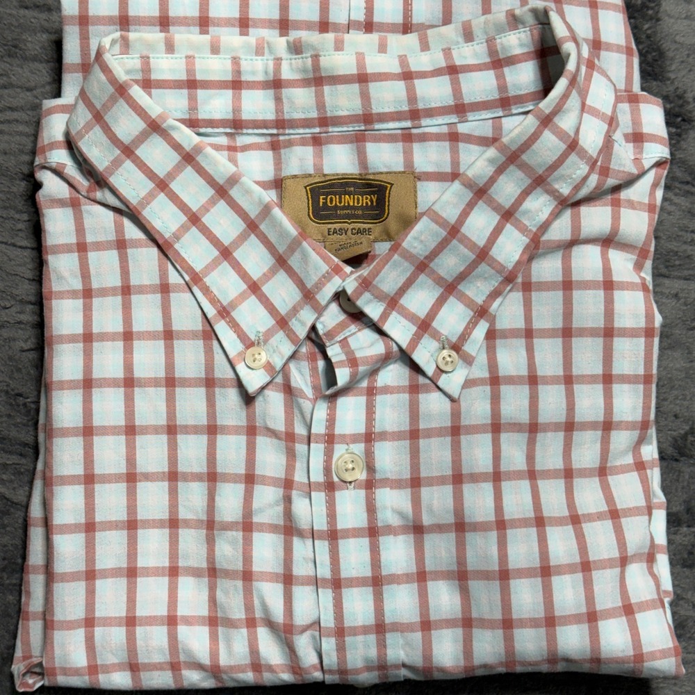 The Foundry Supply Co Button Down Mens 2XLT‎ Red Blue Plaid